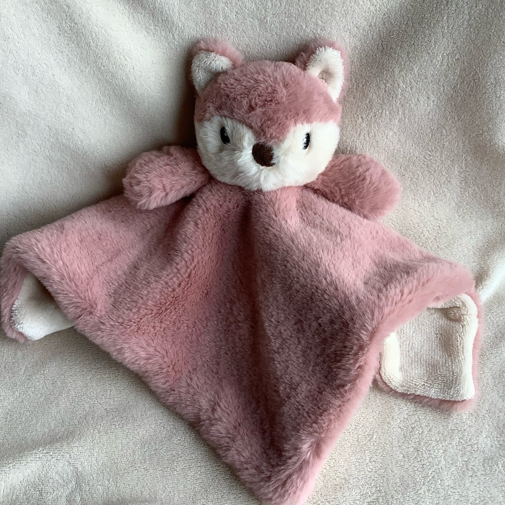 Linzy Toys Pink Cream Fox Lovey Plush W Rattle Comfort Security Blanket for Kids